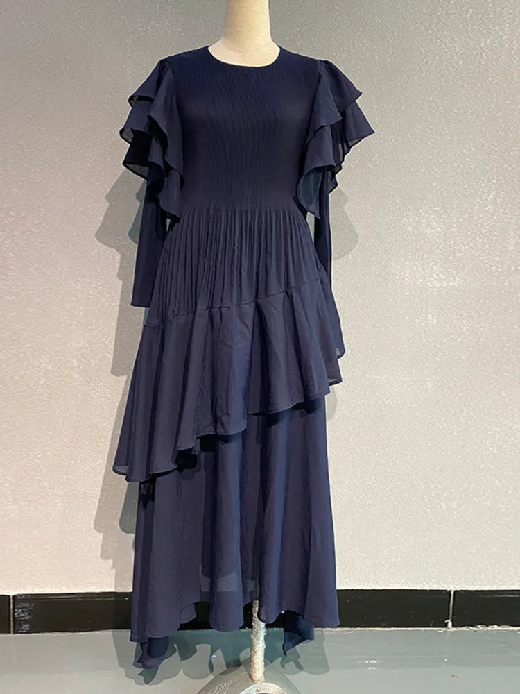 Pleated Tiered Long Sleeve Maxi Dress