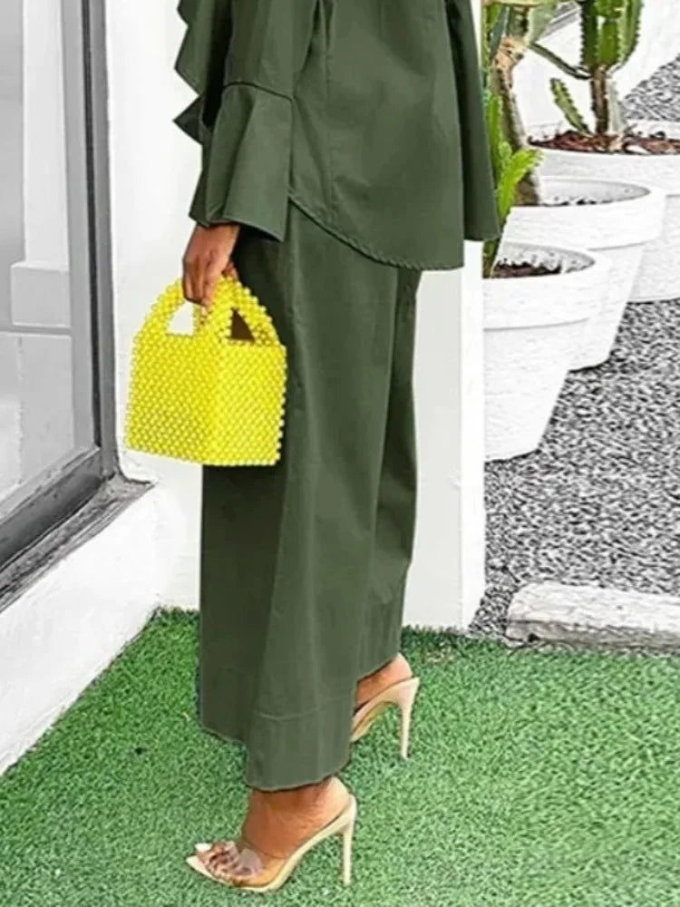 Beautyblue Women's Wide Leg Pants Female Leisure Trousers Fashion Loose Pocket Solid Color Elastic Waist Elegant Office Pants