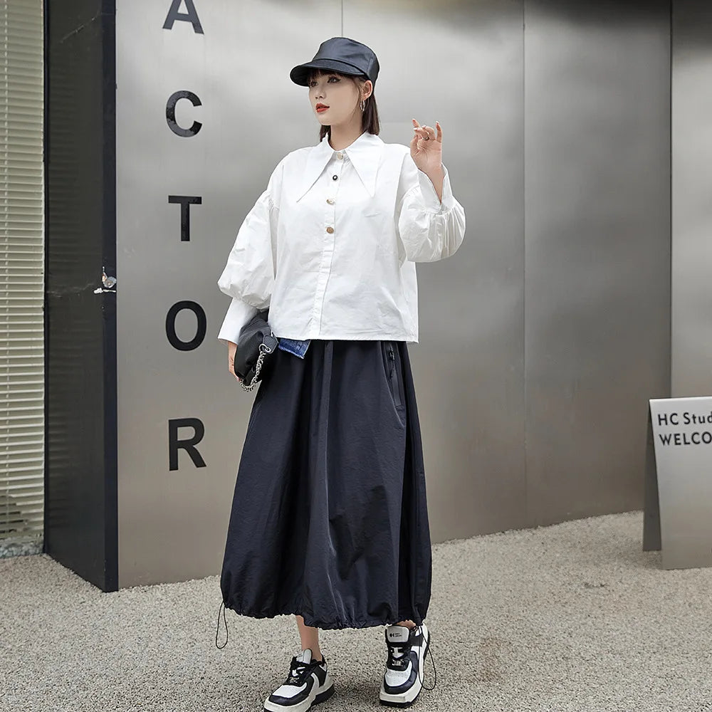 Casual Ankle-Length Spliced Denim with Contrast Color Skirt for Women