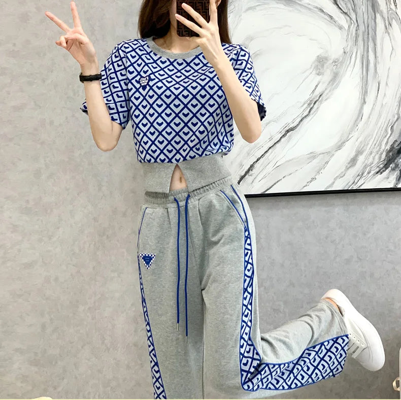 Checkered Casual High Waist Two Piece Set For Women