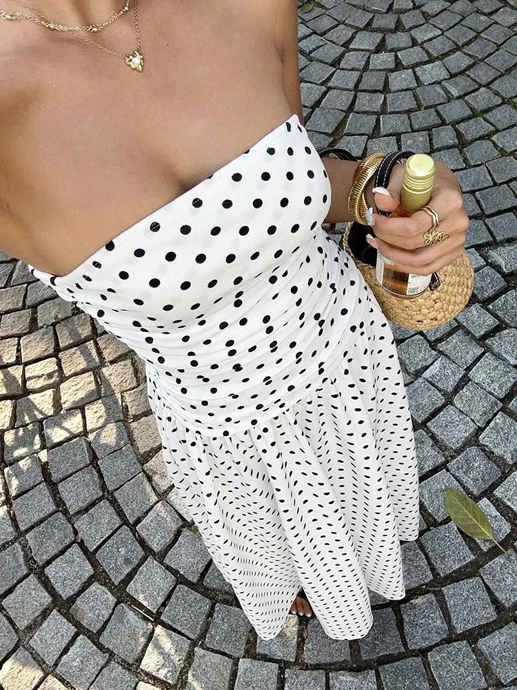Polka Dot Backless Strapless Maxi Summer Dress for Women