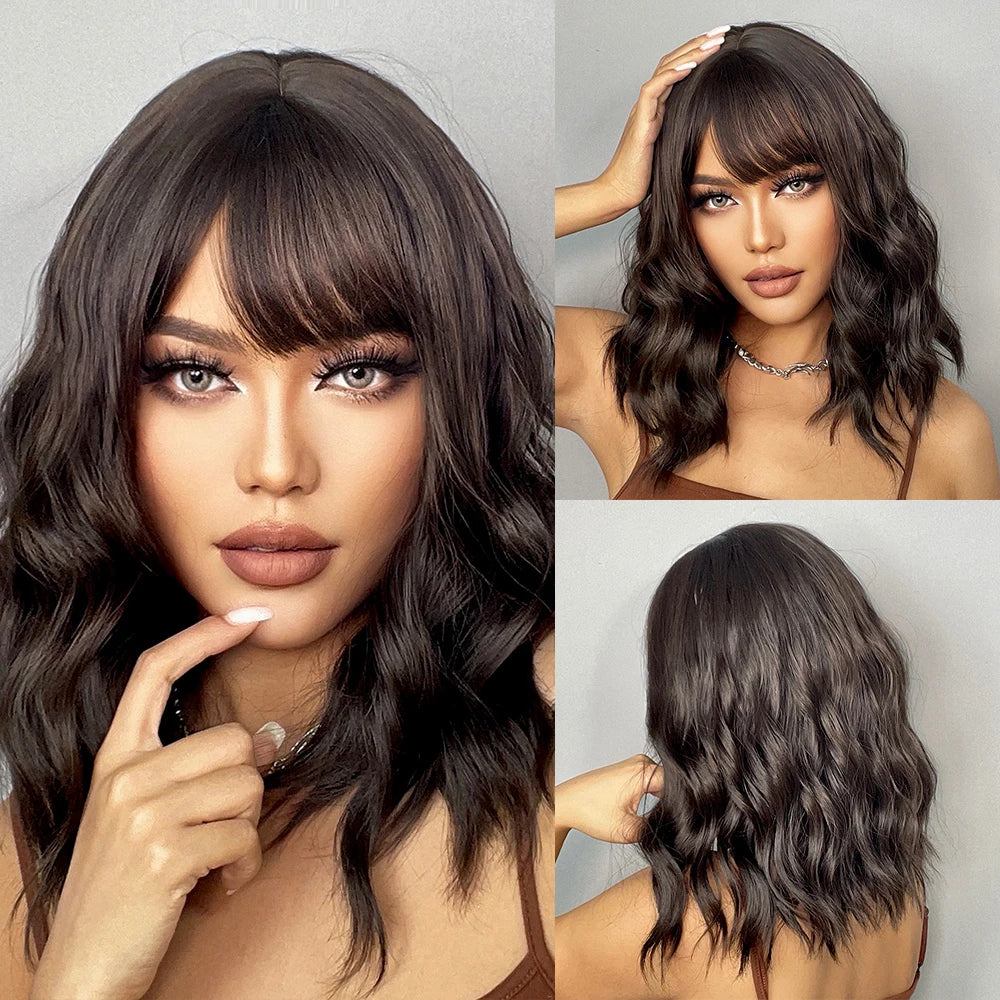 Medium Length Ombre Wavy Blonde Wig With Bangs for Women