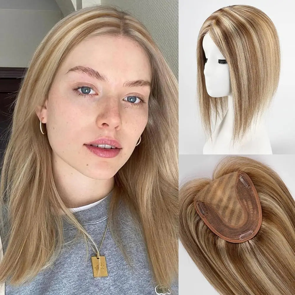 Straight Blonde Highlight Remy Human Hair Topper For Women