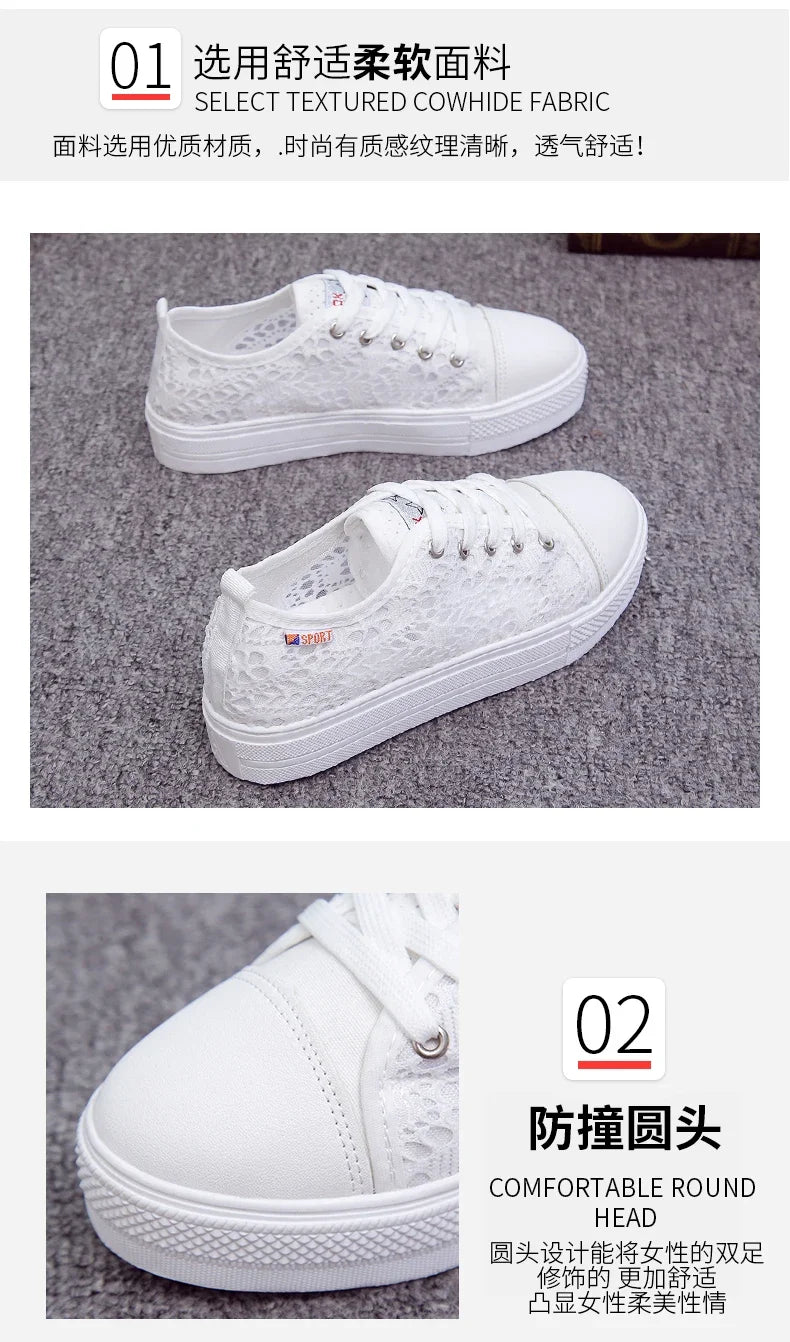 Lightweight Embroidered Lace Up Sneakers For Women