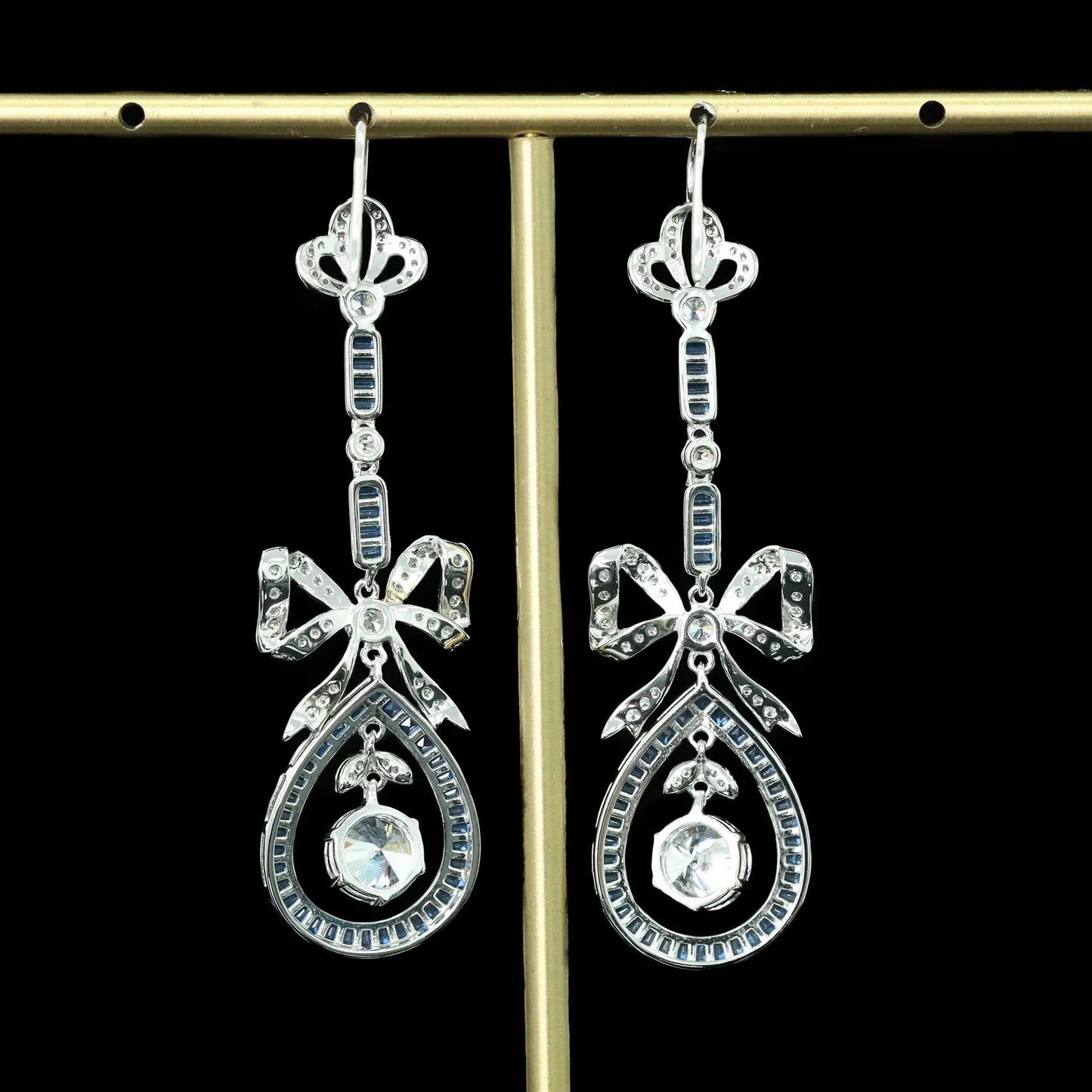 WUIHA Vintage 925 Sterling Silver Lab Sapphire High Carbon Diamonds Wedding Engagement Drop Dangle Bowknot Earrings Fine Jewelry