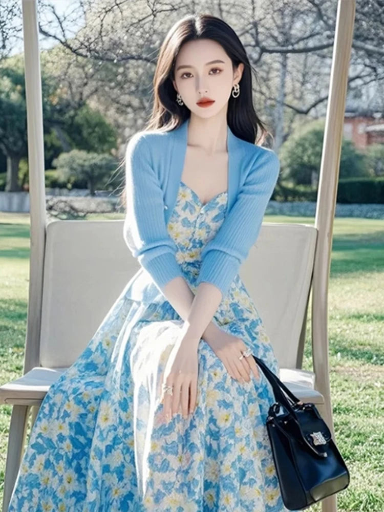 Two Piece Floral Knit Cardigan Set