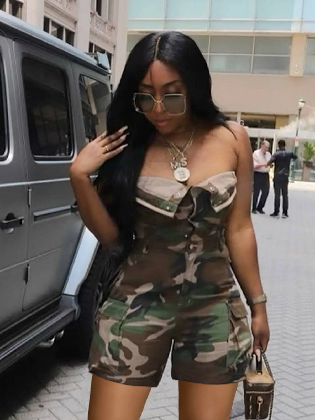 Camouflage Lace Trim Slim Fit Jumpsuit Romper for Women