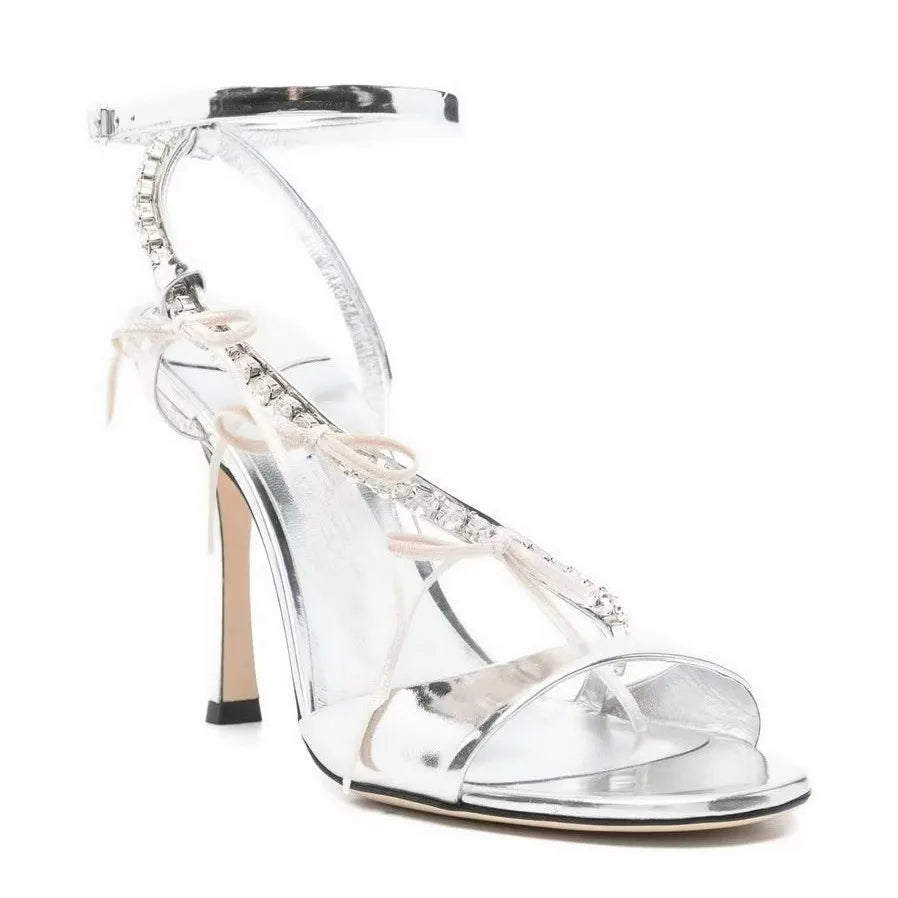 Red Satin Rhinestone Strappy Heels
