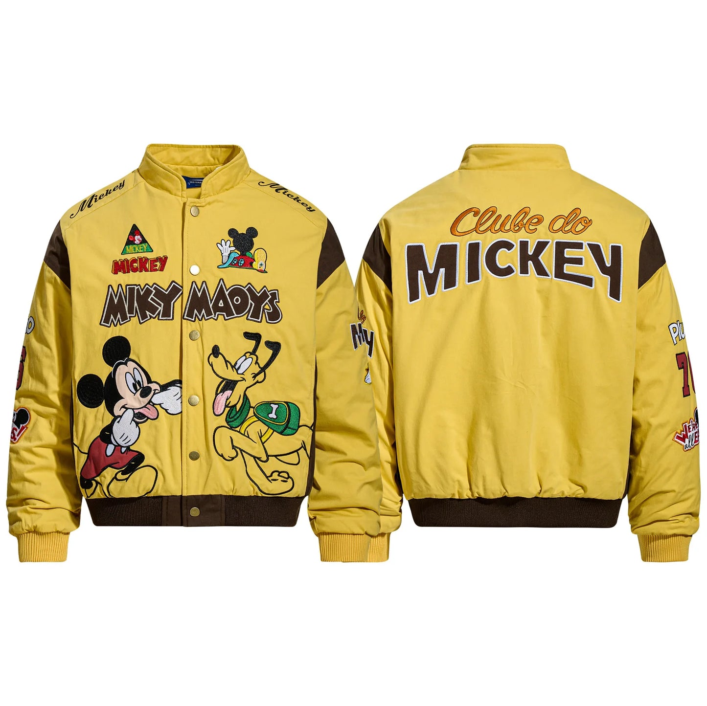 American Retro Cartoon Embroidery Patchwork Stand Collar Thickened Jacket for Men and Women Winter Loose Casual Warm Cotton Coat