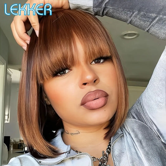 Short Brown Pixie Style Remy Human Hair Wig for Women