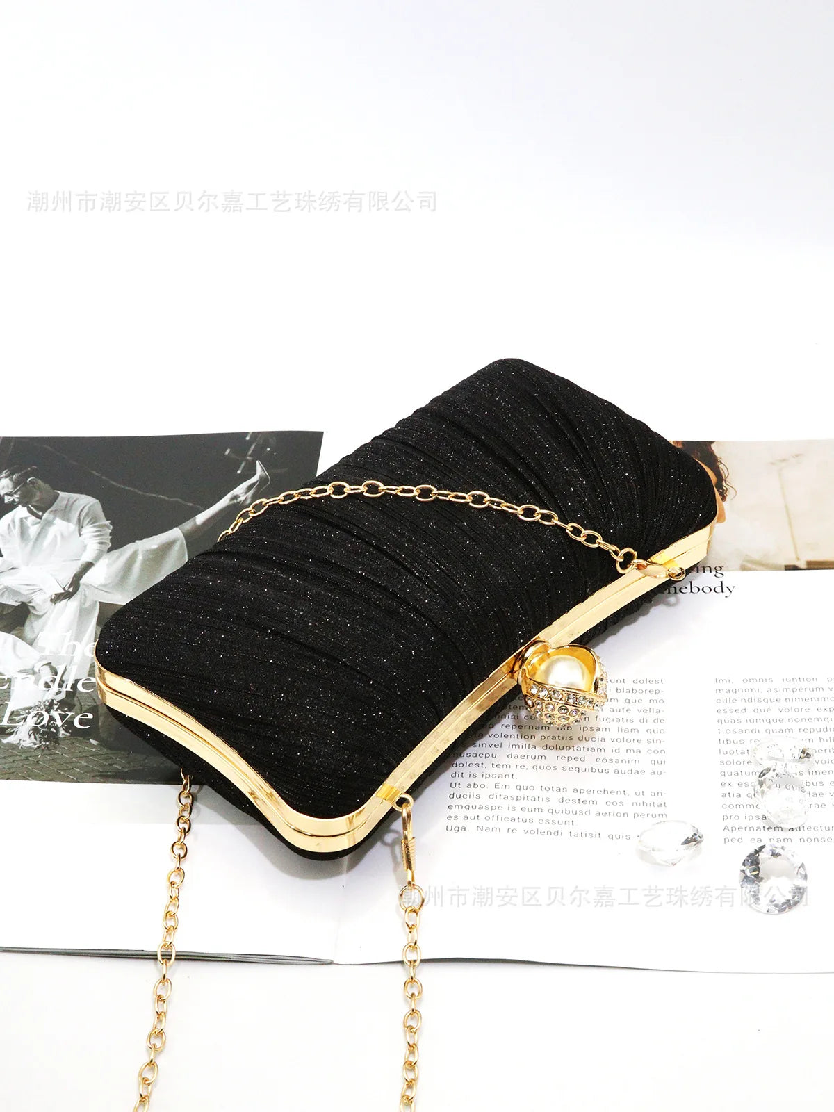 Elegant Pleated Chain Clutch Evening Bag for Women