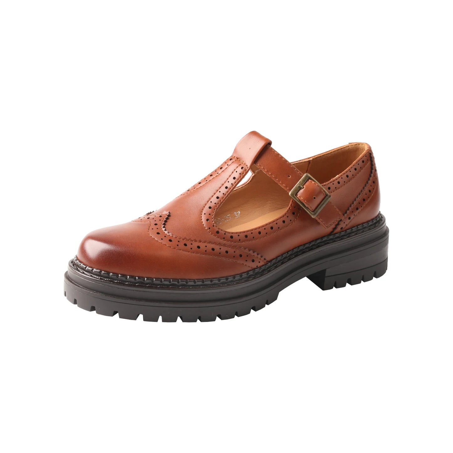 Leather Brogue Mary Jane Low Heel Shoes