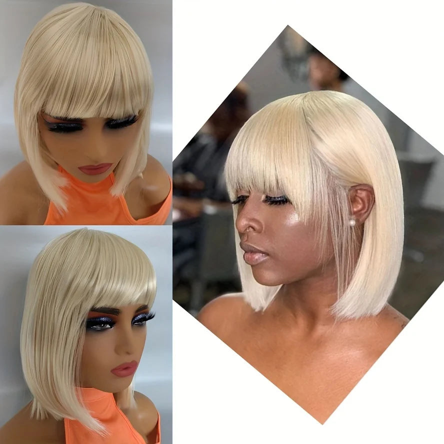 Blonde Ombre Synthetic Bob Wig With Bangs For Women