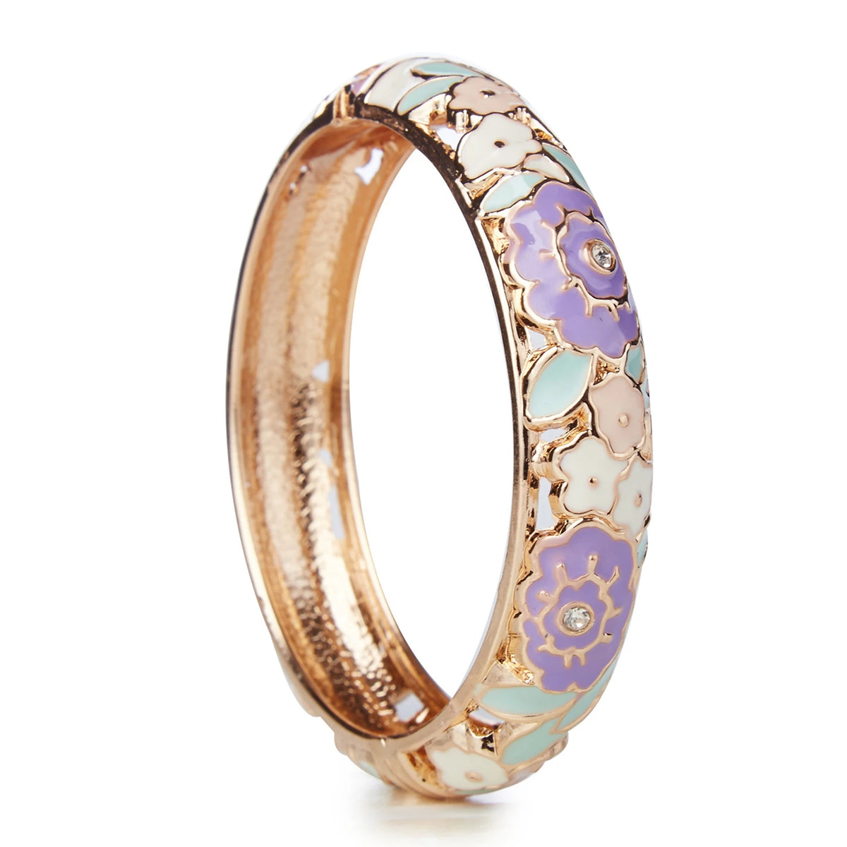 Enameled Rose Flower Cuff Bracelet
