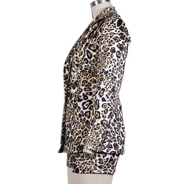 Shorts Suit 2 Piece Set for Womens Outifits 2024 Fall Winter Fashion Leopard Print Casual Long Sleeves Blazer Half Pants Suits