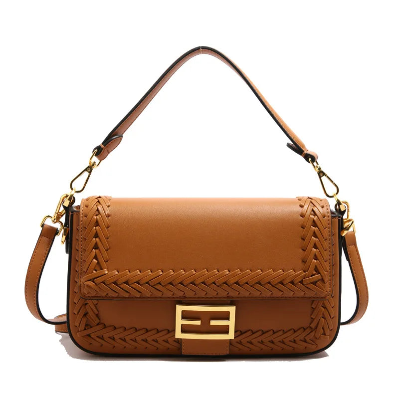 2025 Designer Shoulder Bag Collection - Bamboo Woven Crossbody Saddle Bag, Elegant Top Handle Hobo Purse with Chain Strap