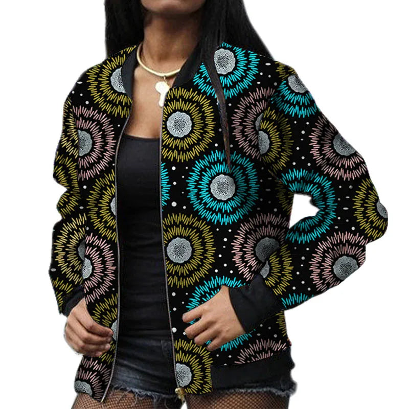 Stylish Elastic Waist African Print Jacket for Women