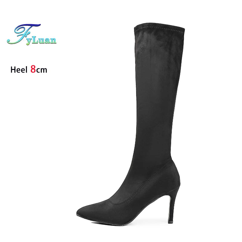 Patent Leather Pointed Knee High Boots