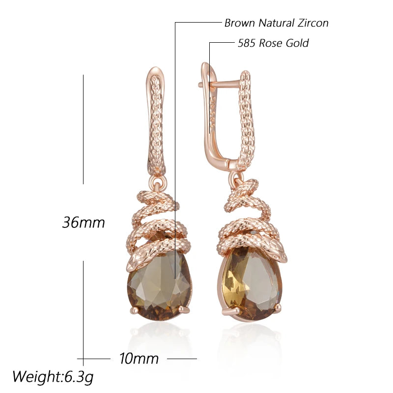 Brown Cubic Zirconia Snake Drop Earrings