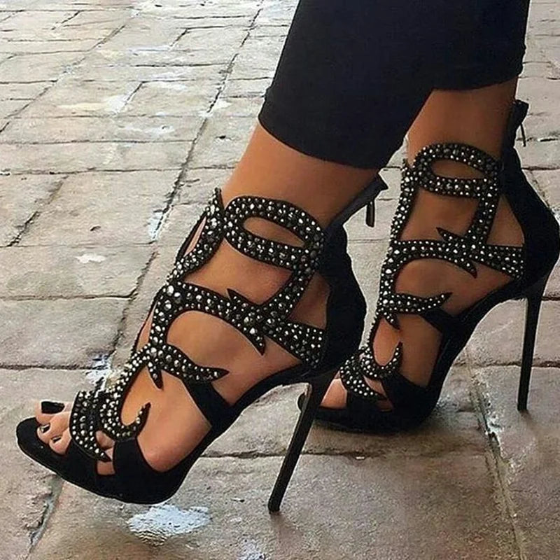 Crystal Embellished Stiletto Sandals With Zipper for Women