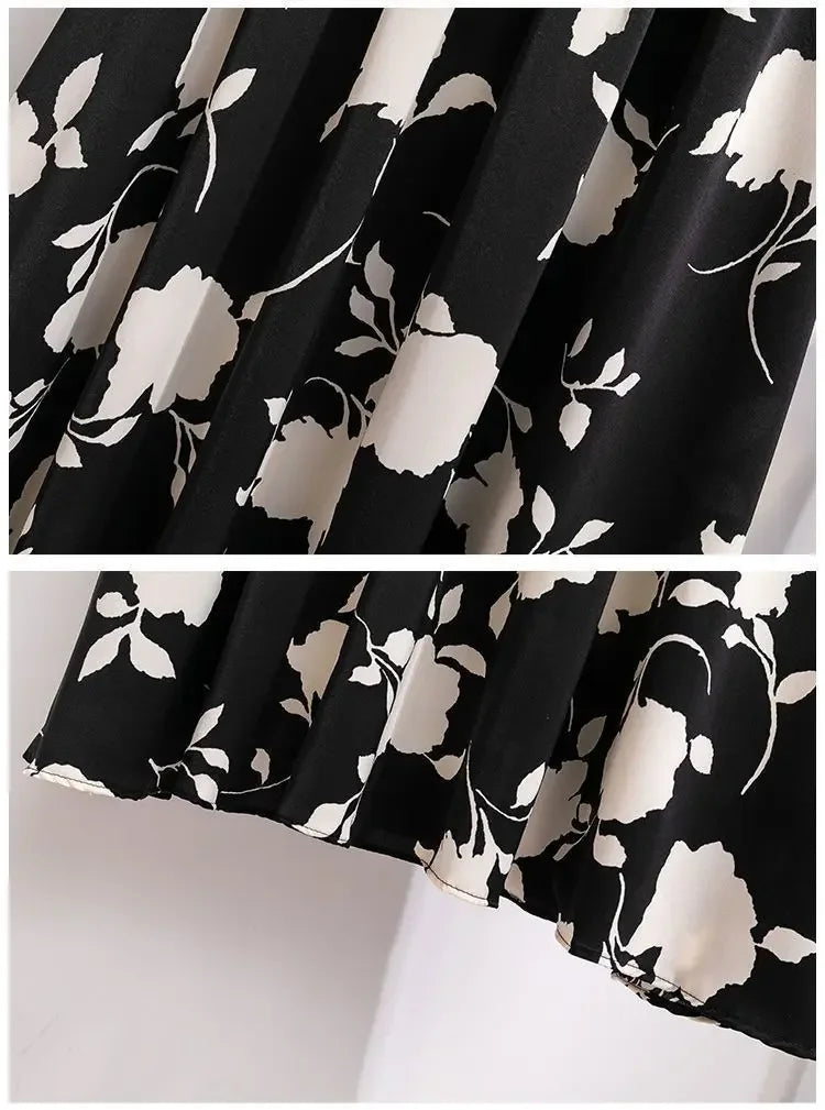 Plus Size High-Waisted Slimming Plus Size Women's Rose Skirt 2024 Summer Medium-Length Stylish BBQ Hip Covering Casual Dress