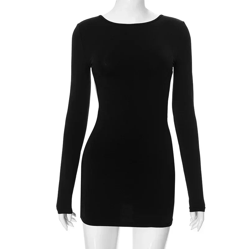 Sexy Open Back Black Satin Bodycon Dress for Women