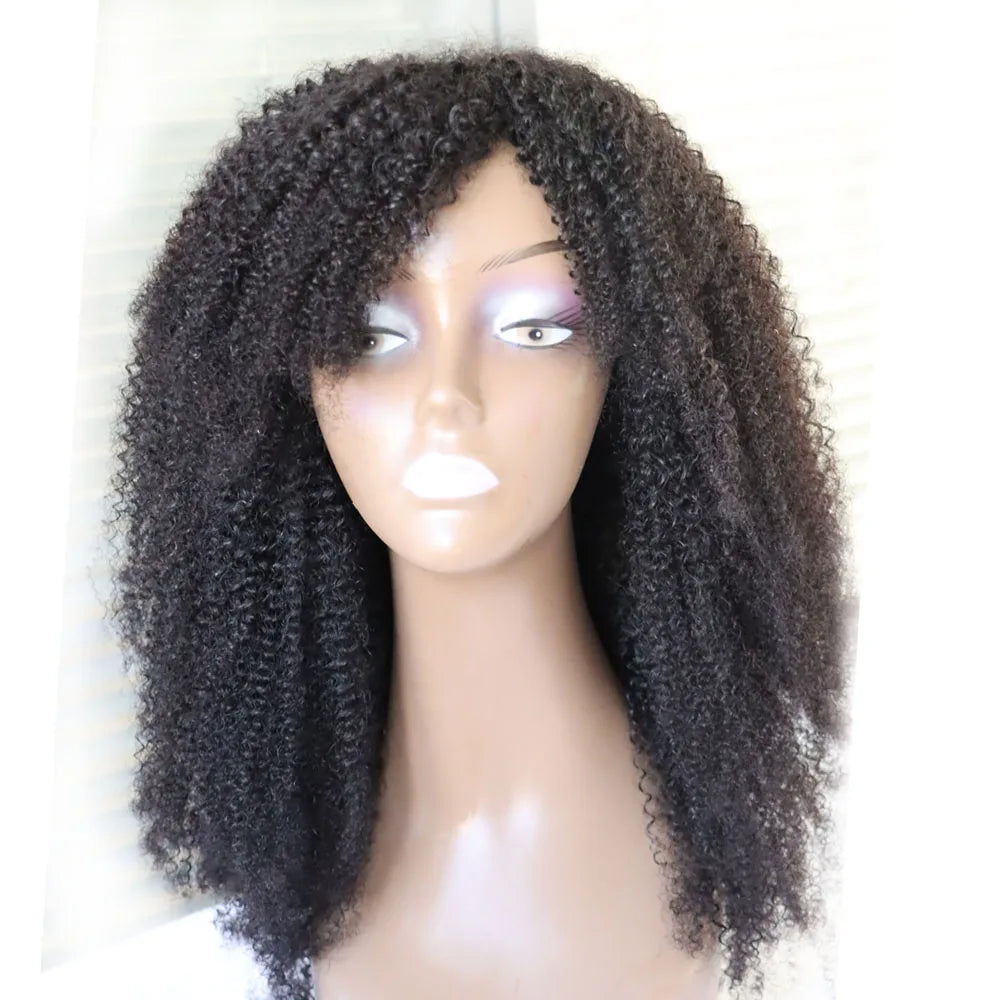 Afro Kinky Curly Human Hair Wig With Bangs for Women