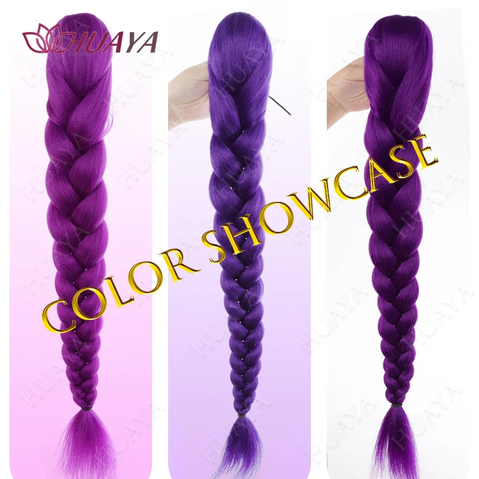 Purple Braided Clip In Synthetic Ponytail Extensions For Women