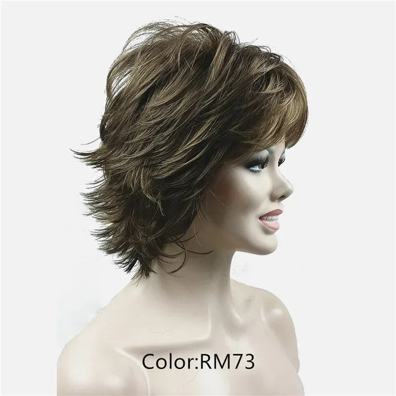 Fluffy Short Straight Layered Blonde Synthetic Wig For Women