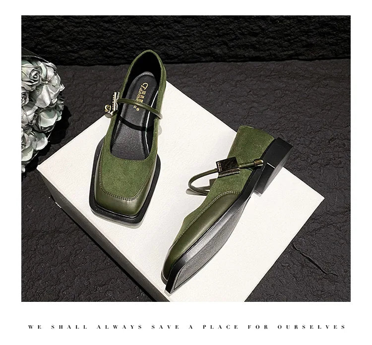 Retro Square Toe Low Heel Mary Jane Shoes for Women