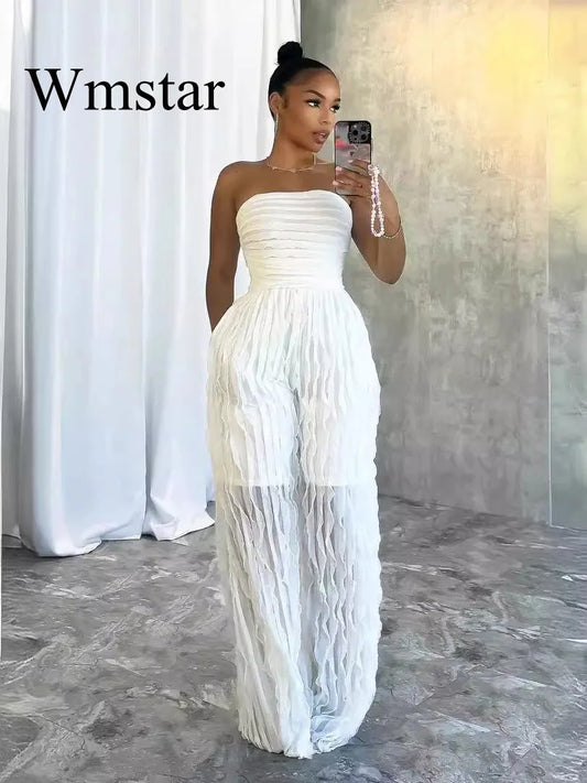 Wmstar Jumpsuit Women Fashionable Elegant Strapless Sexy with Wave Pattern Sleeveless Comfortable Soft Wholesale Dropshipping