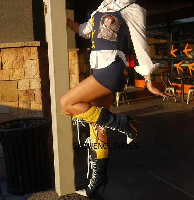 Patchwork Canvas Knee Boots