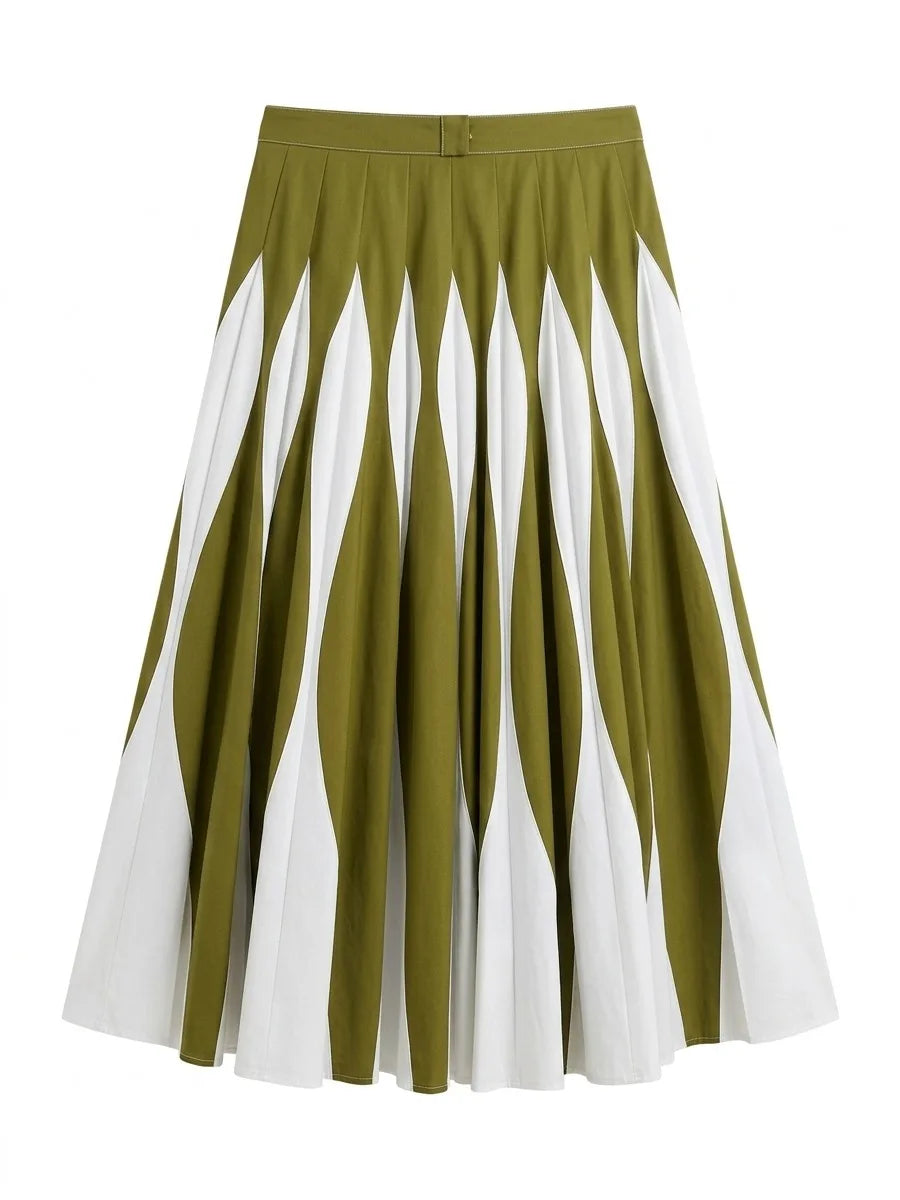Bonboho 2026 New Women's Elegant Skirt Set Sleeveless Shirt Top & High Waist Pleated Contrast Color Skirt Casual Two-piece Set