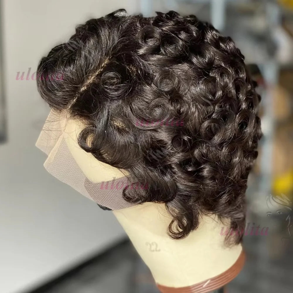 Short Layered Curly Pixie Lace Frontal Wig for Women