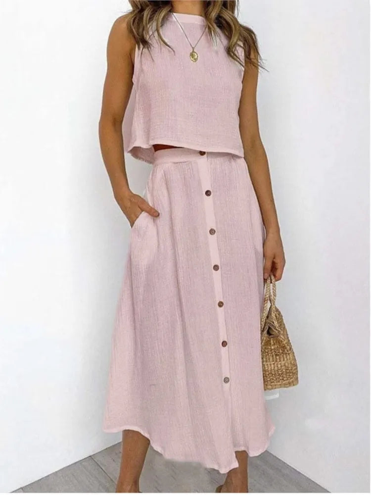 Double Layer Casual Elegant O Neck Vest And Skirt Set for Women