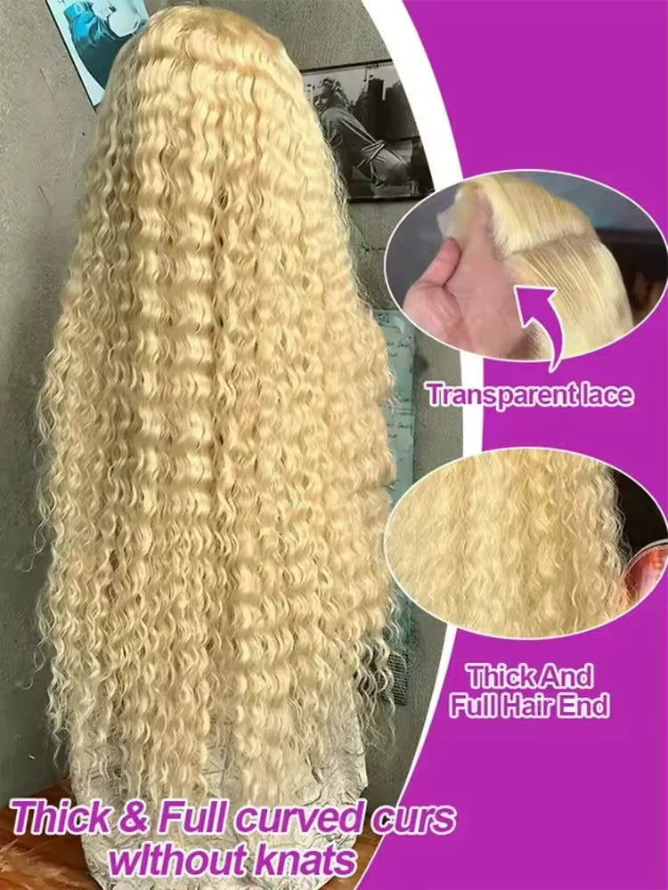 Honey Blonde Deep Wave Lace Front Human Hair Wig for Women