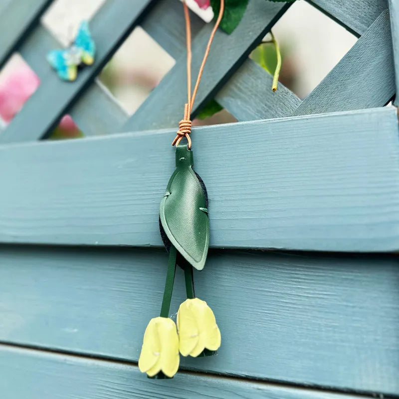 New Tulip Bag Pendant Fashion Creative Design High Quality Leather Keychain Simulation Flower Simple Versatile Pendant Decorate