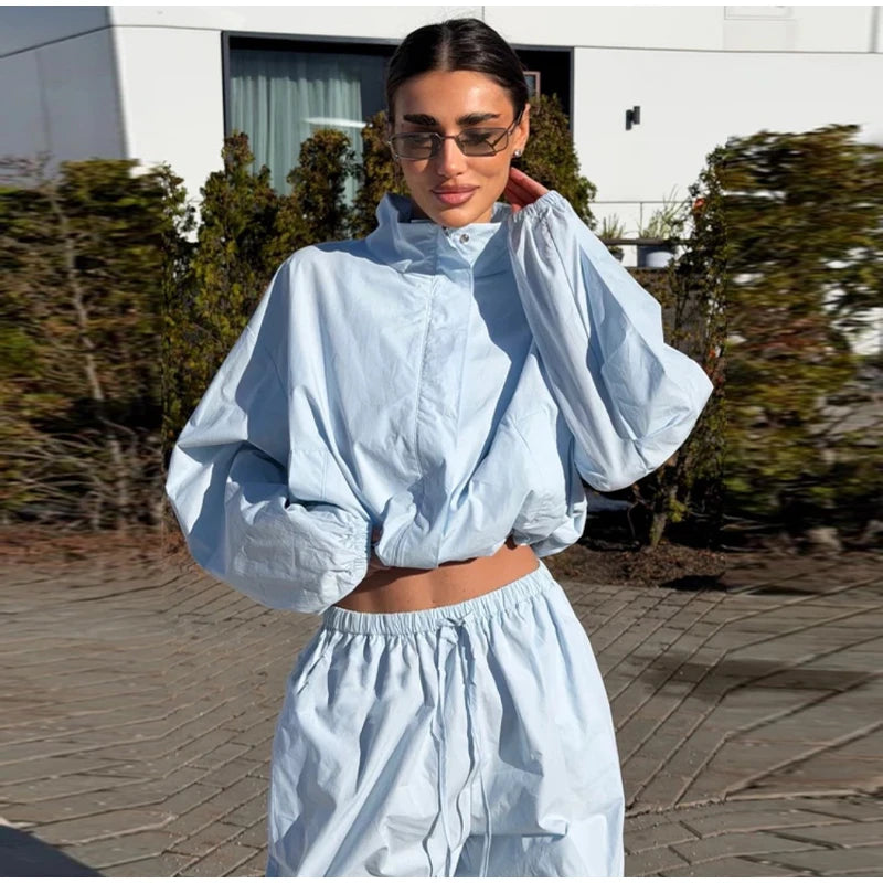 Ruffle Hem Jacket and Jogger Pants Two Piece Set for Women