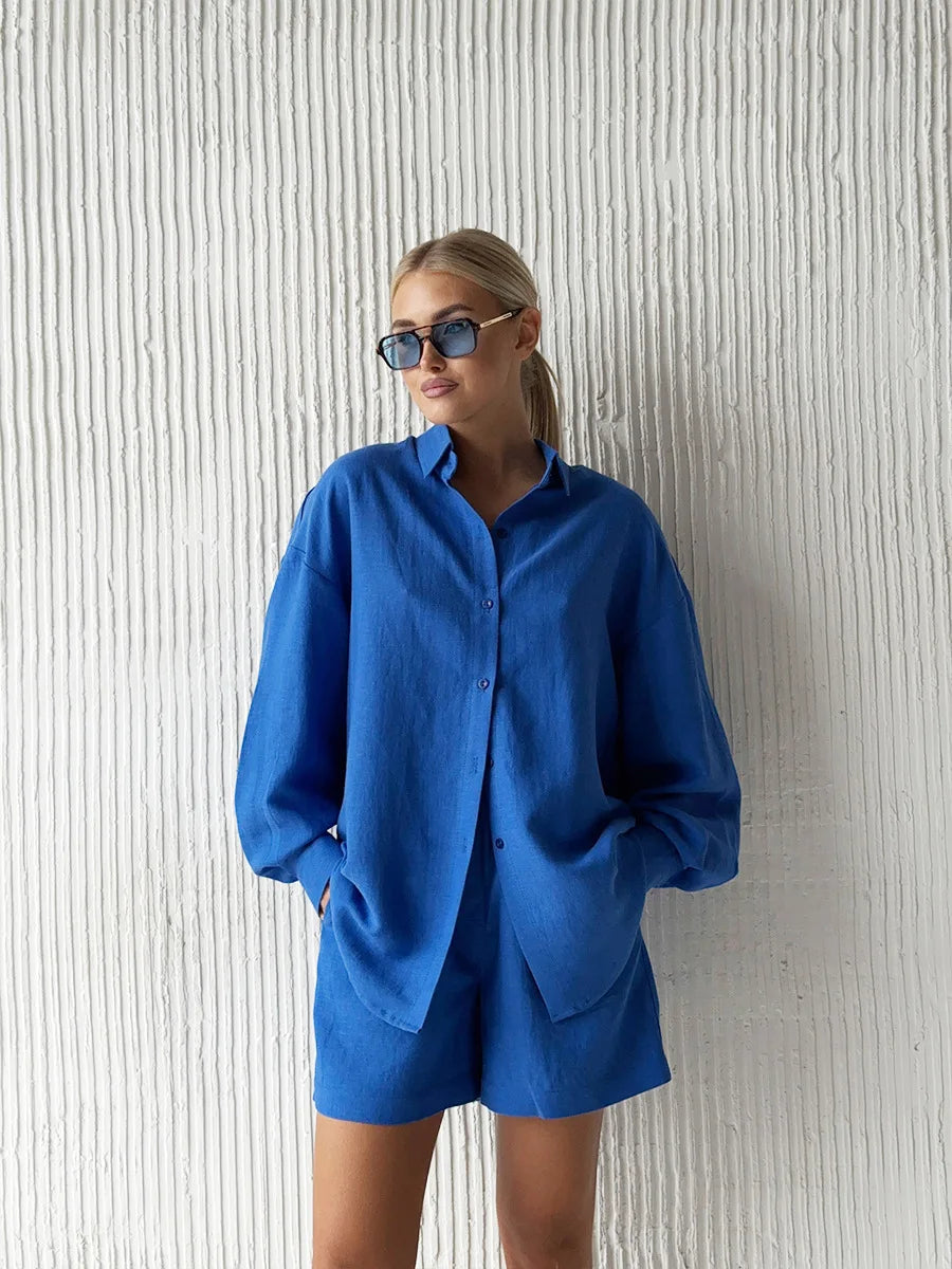 Lightweight White Cotton Summer Two Piece Set for Women
