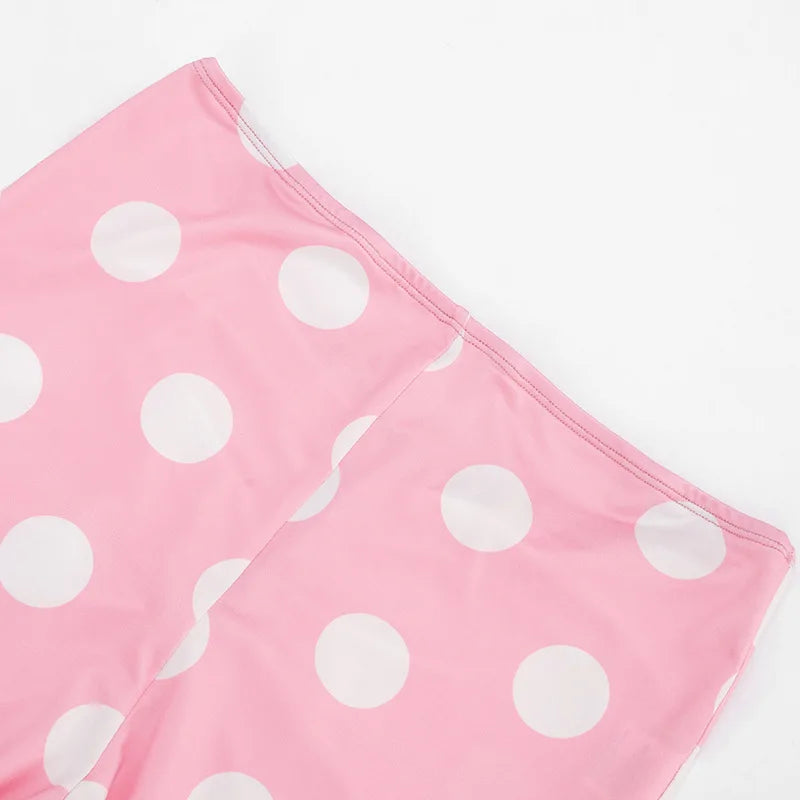 Polka Dot Two Piece Set with Halter Crop Top and Shorts for Women