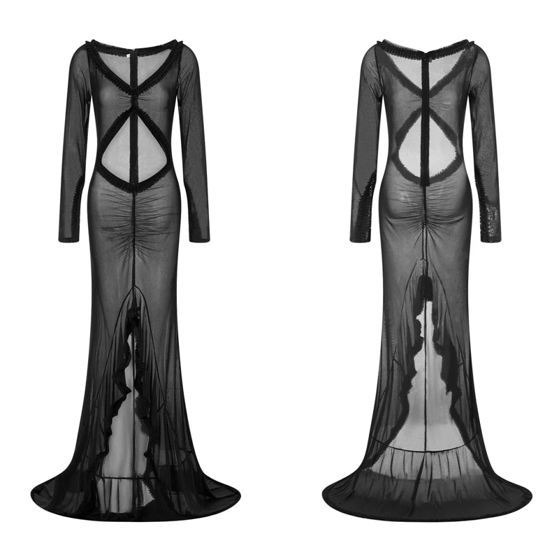 Beach Vacation Sexy Mesh Sheer Ruffled Dress for Women