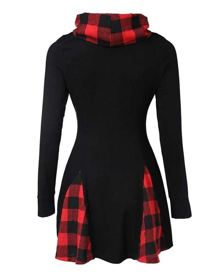 Mini Dresses for Women New Fashion Plaid Pattern Funnel Neck Long Sleeve Casual Temperament Elegant 2024 Autumn  A Line Dress