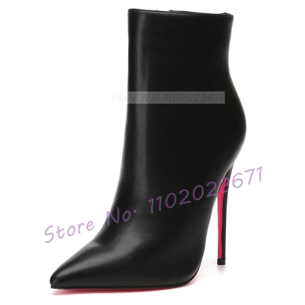 Pink Sole White Ankle Boots Women Pointed Toe Stylish Patent Leather High Heels Boots Female Elegant Casual Crocodile Shoes