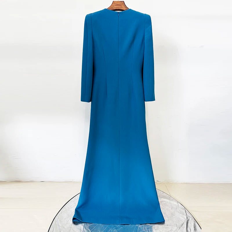 HIGH STREET Newest Fashion 2026 Designer Party Vestido Women's Slit Sleeve Diamonds Beaded Maxi Long Dress