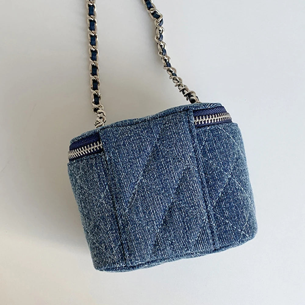 Mini Denim Crossbody Bag with Chain Strap for Women