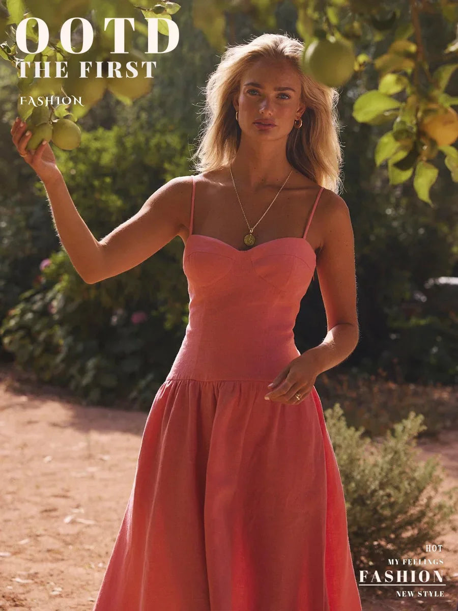Elegant Backless Cotton Camisole Maxi Dress For Women
