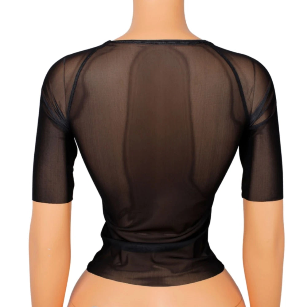 Mesh Letter Print See Through Polka Dot Two Piece Set for Women