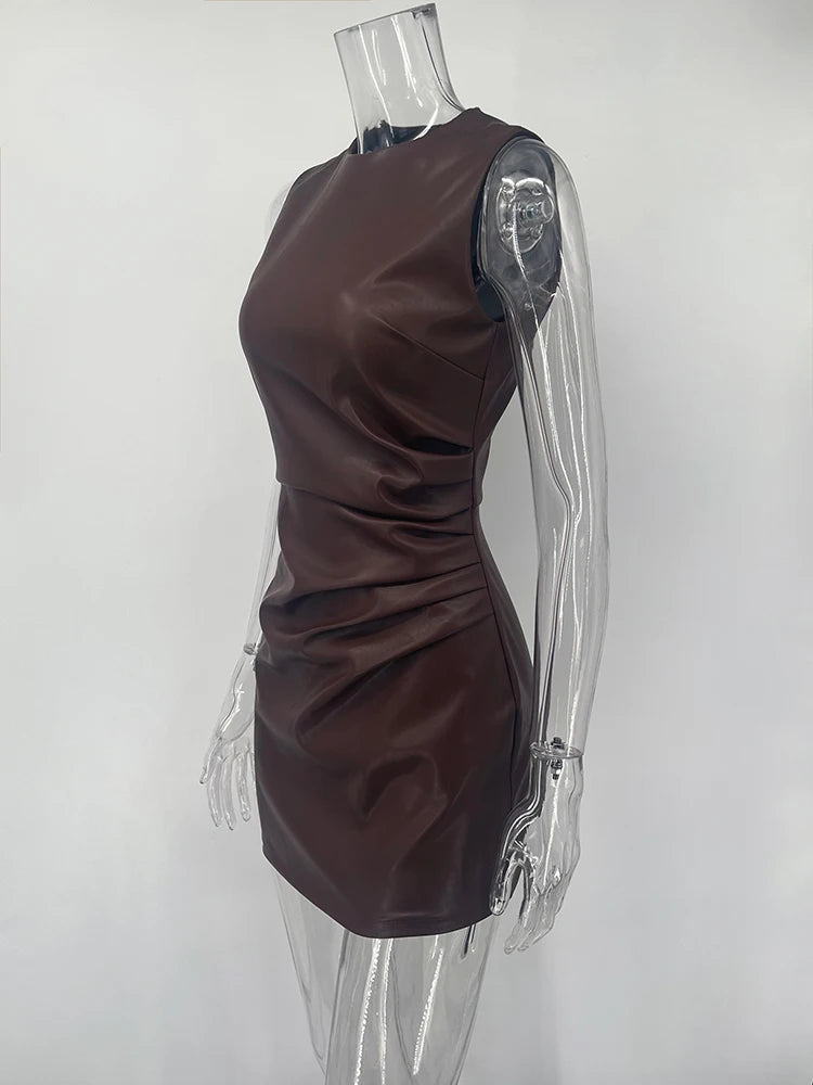 Hip-Hugging Leather Look Maxi Dress