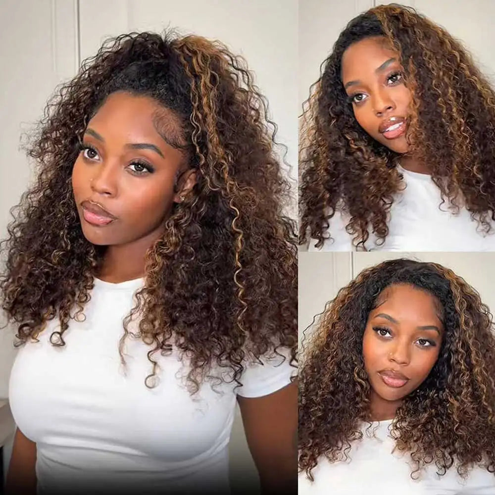 Water Wave Highlight Glueless Half Wig With Seamless Clips for Women