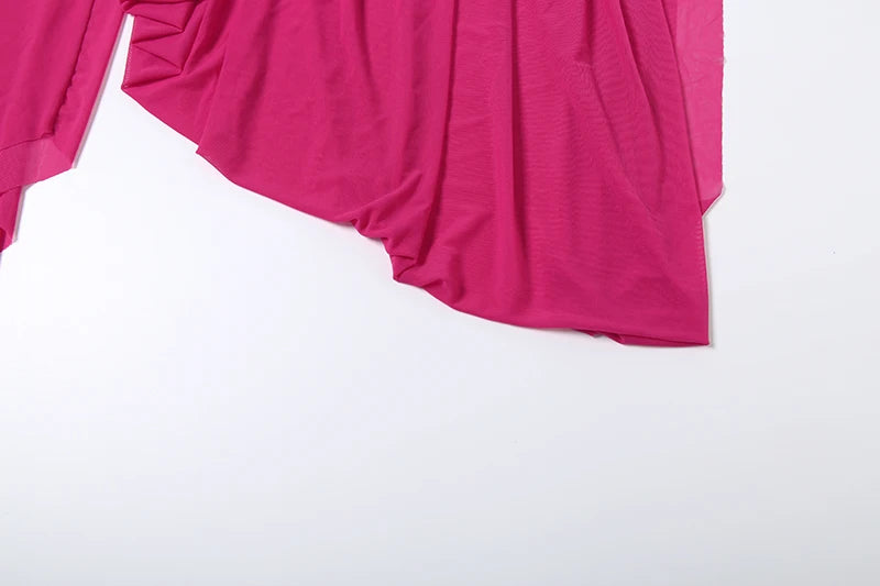 Sheer Long Sleeve Crop Top and Ruched Split Skirt Set for Women